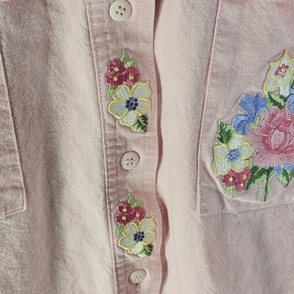 🔥VTG Hummingbird Floral Nature  Pink Button-Up Embroidered Shirt 100% Cotton XL - Picture 7 of 12